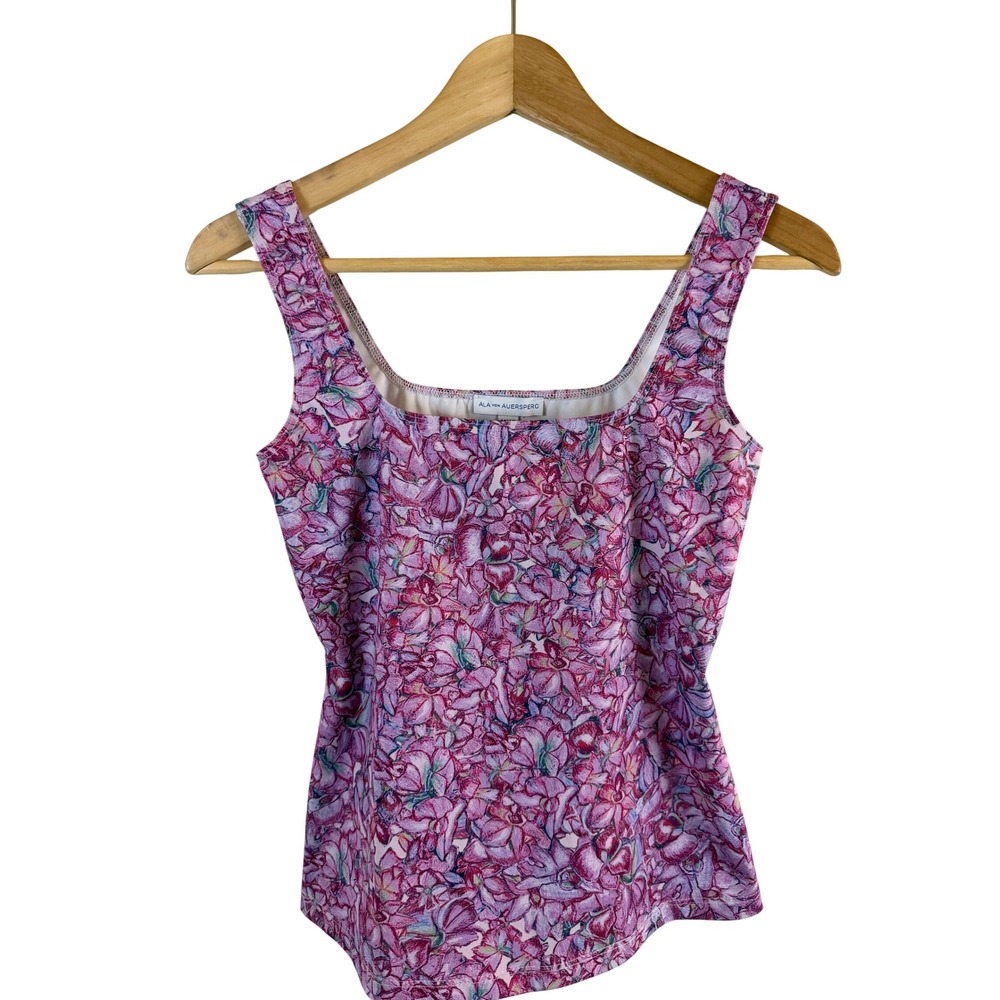 Ala von Auersperg Floral Tank Top Womens XXS Purple Square Neck Sleeveless